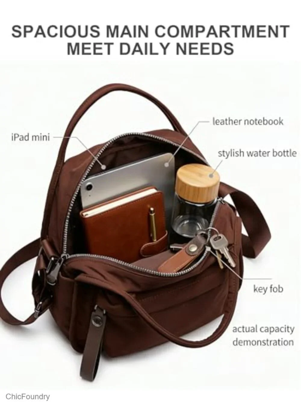 Nylon Crossbody Bag for Women, Adjustable Strap, Travel Purse with Pockets